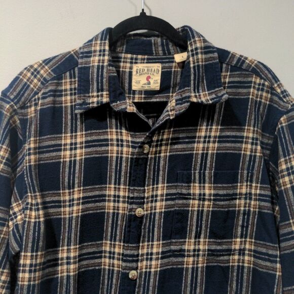 Red Head Brand Mens Button Up LS Flannel Size L Navy Outdoors Casual Bass Pro - Picture 2 of 12